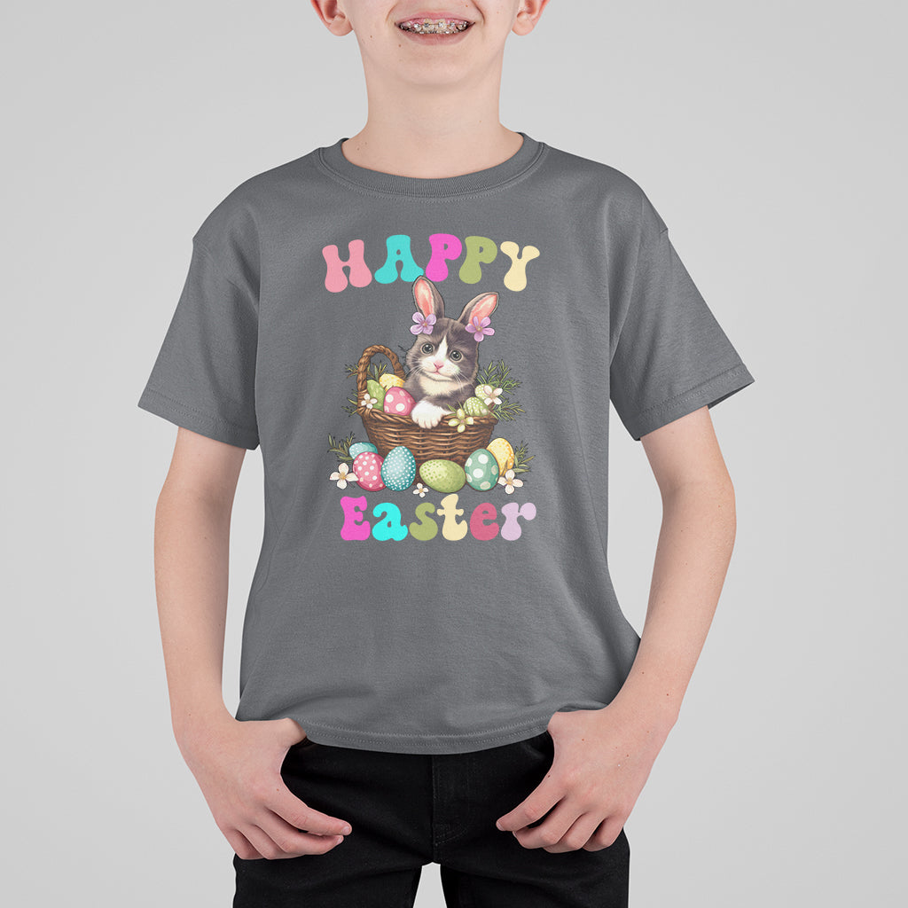 Easter Day T Shirt For Kid Cute Cat Bunny Costume Egg Basket - Wonder Print Shop