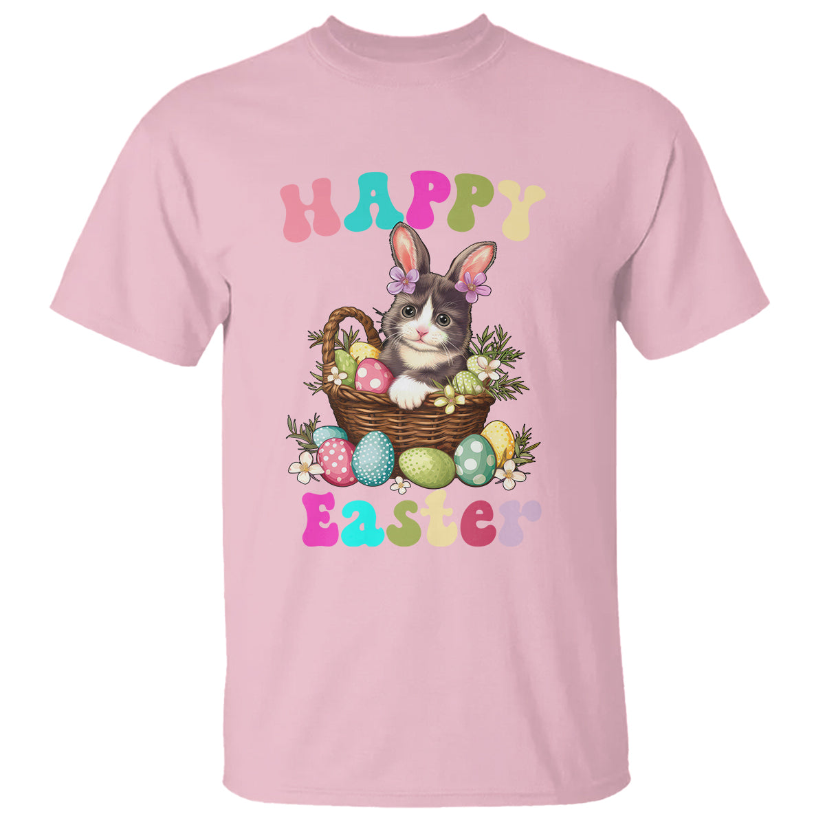 Easter Day T Shirt Cute Cat Bunny Costume Egg Basket - Wonder Print Shop