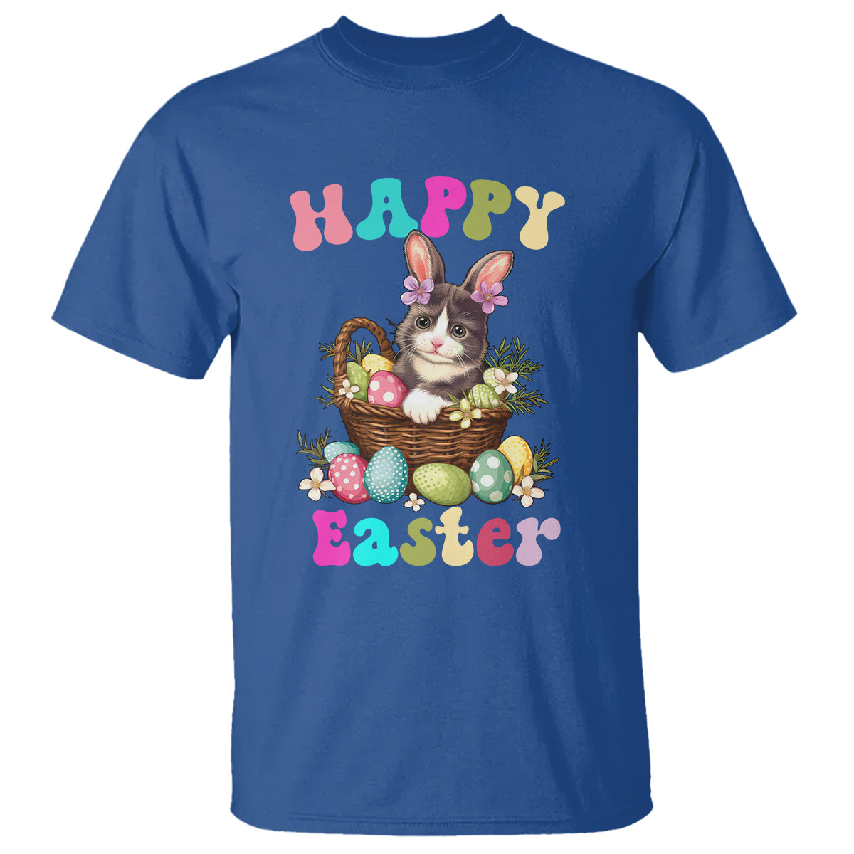 Easter Day T Shirt Cute Cat Bunny Costume Egg Basket - Wonder Print Shop