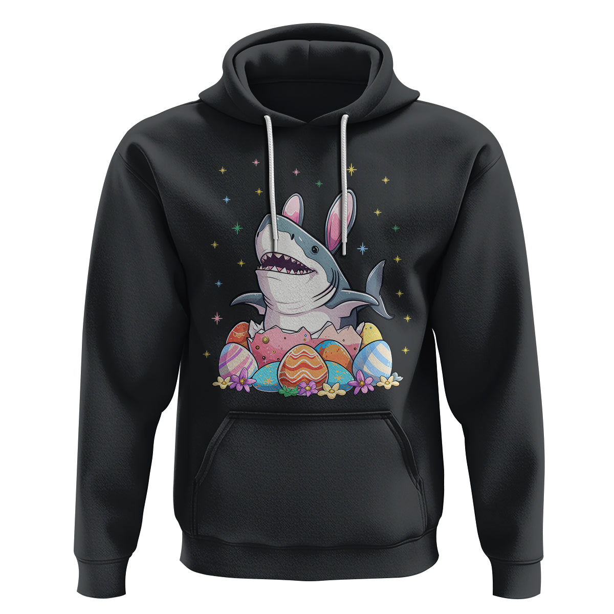 Easter Day Cute Bunny Shark Egg Basket Hoodie - Wonder Print Shop