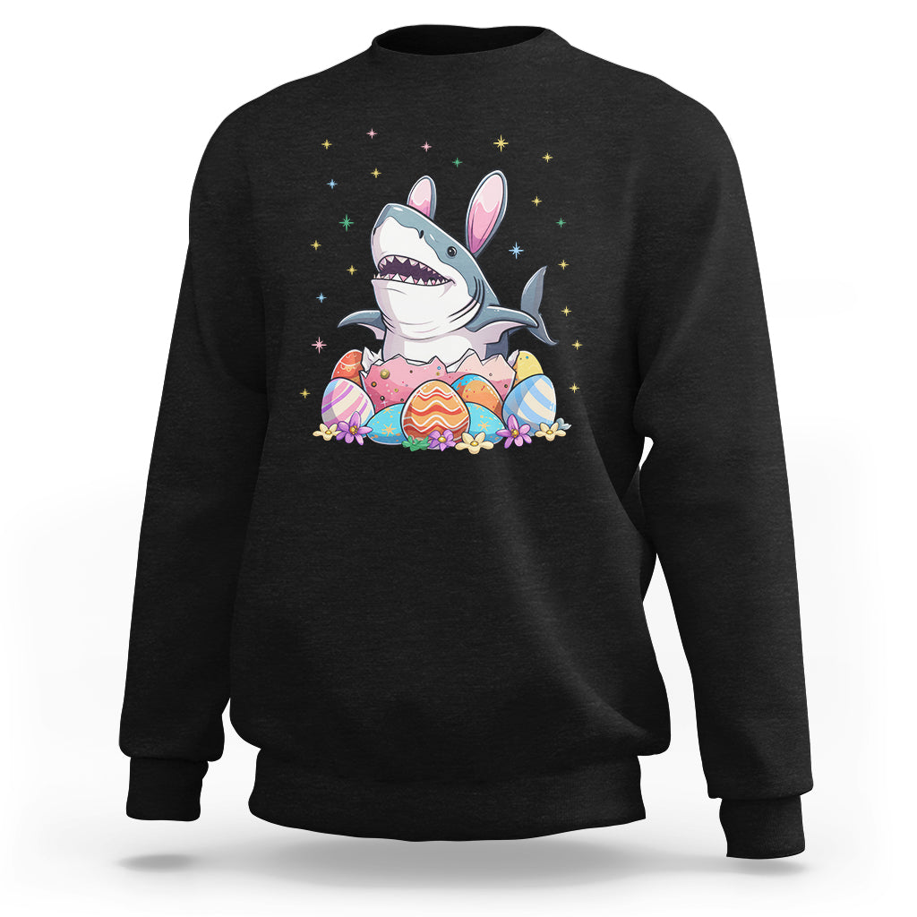 Easter Day Cute Bunny Shark Egg Basket Sweatshirt - Wonder Print Shop