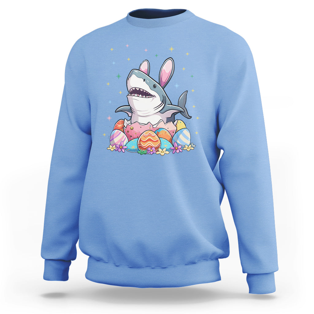 Easter Day Cute Bunny Shark Egg Basket Sweatshirt - Wonder Print Shop