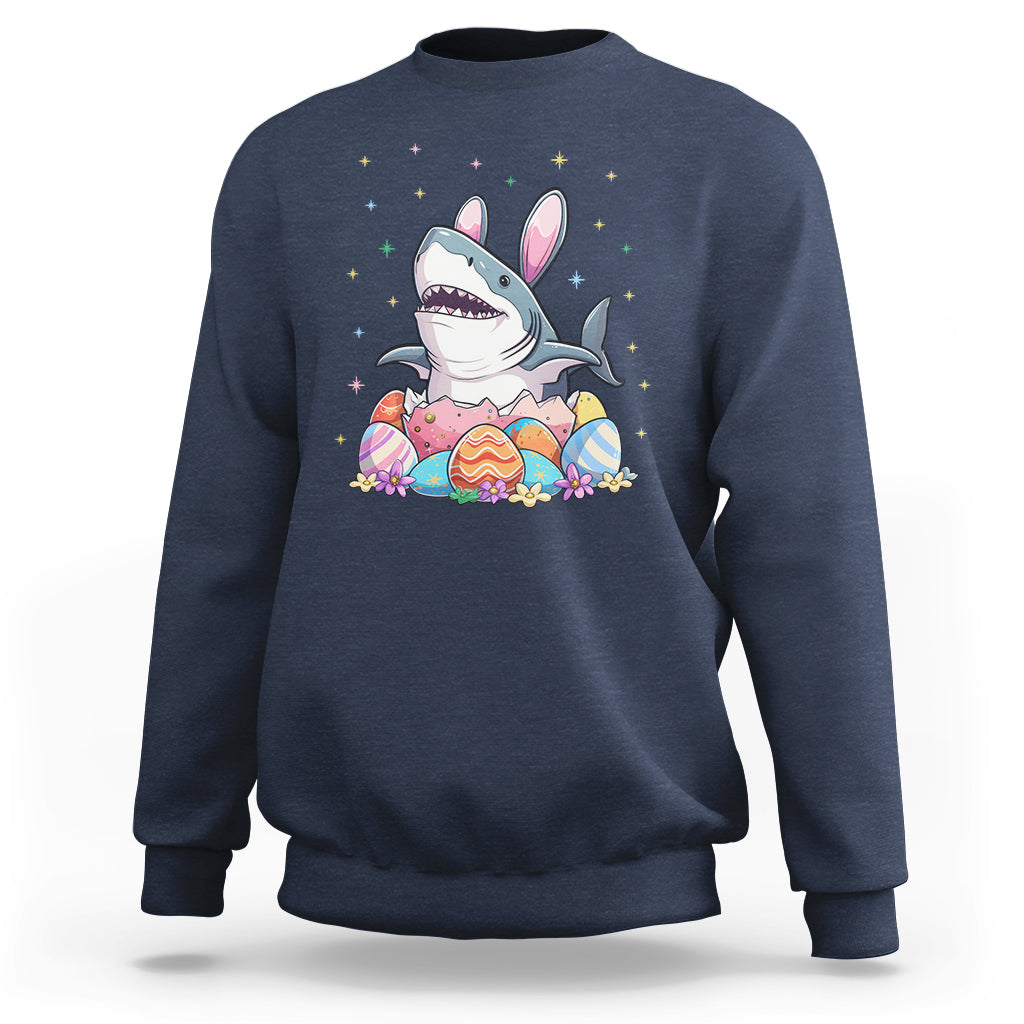 Easter Day Cute Bunny Shark Egg Basket Sweatshirt - Wonder Print Shop