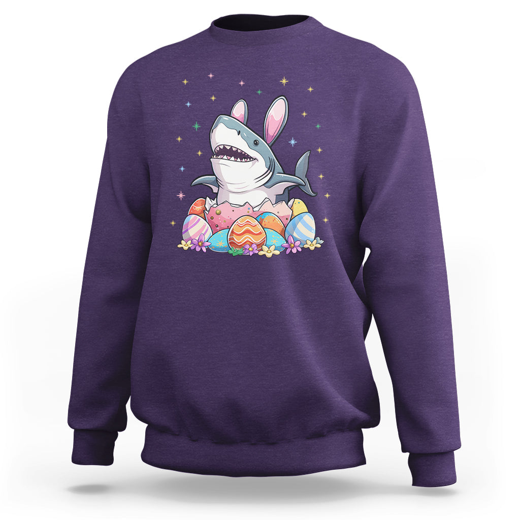 Easter Day Cute Bunny Shark Egg Basket Sweatshirt - Wonder Print Shop