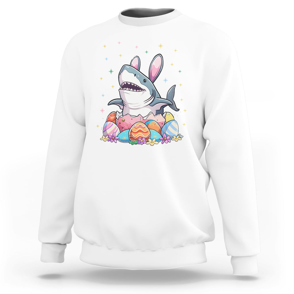 Easter Day Cute Bunny Shark Egg Basket Sweatshirt - Wonder Print Shop