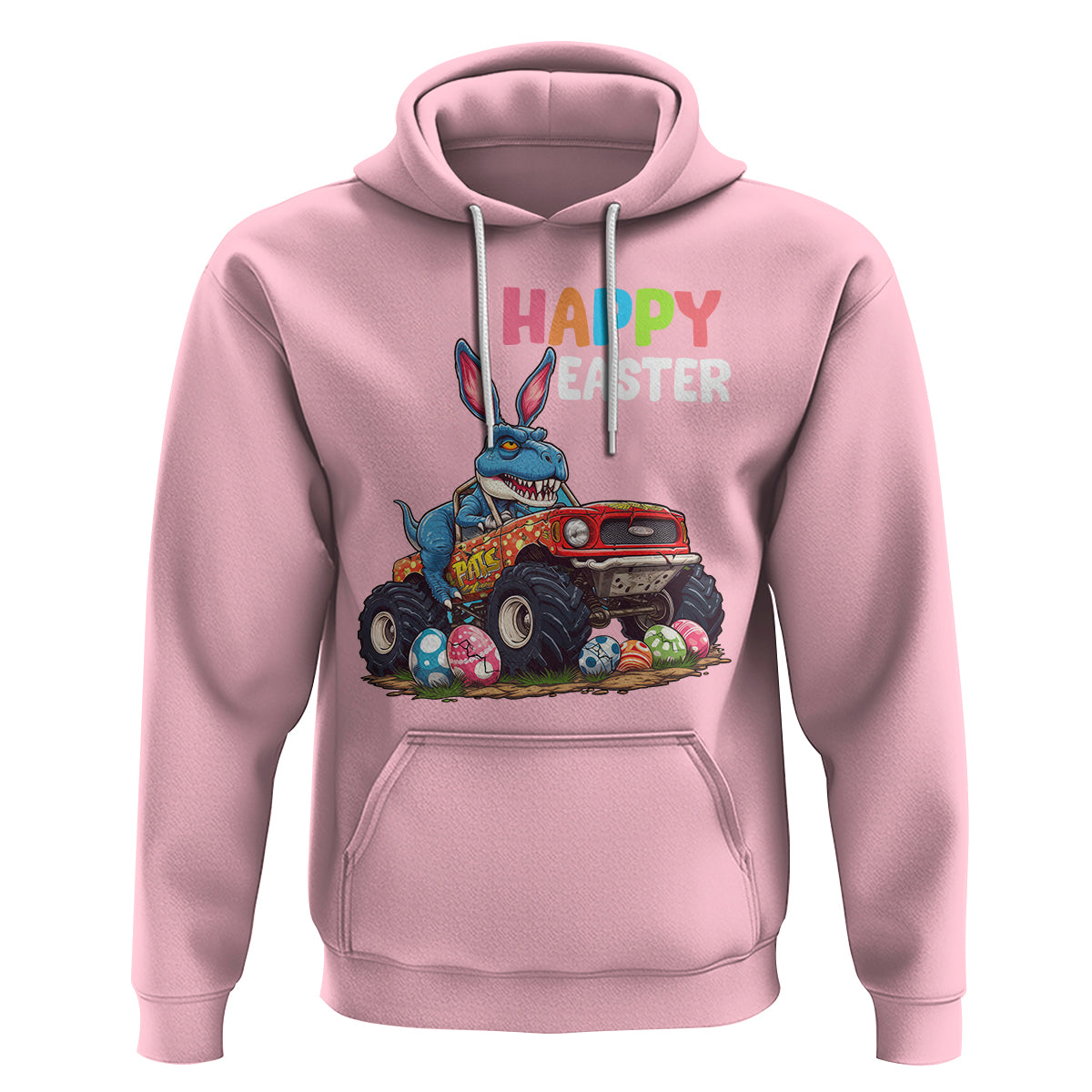 Happy Easter Day Hoodie Bunny Dinosaur Riding Monster Truck Hunting Egg - Wonder Print Shop