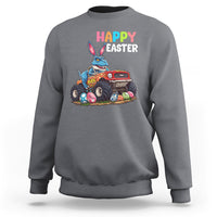 Happy Easter Day Sweatshirt Bunny Dinosaur Riding Monster Truck Hunting Egg - Wonder Print Shop