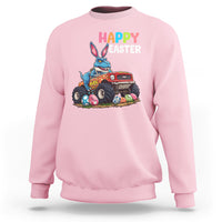 Happy Easter Day Sweatshirt Bunny Dinosaur Riding Monster Truck Hunting Egg - Wonder Print Shop
