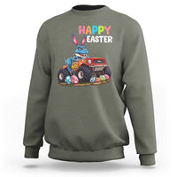 Happy Easter Day Sweatshirt Bunny Dinosaur Riding Monster Truck Hunting Egg - Wonder Print Shop