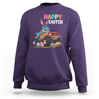 Happy Easter Day Sweatshirt Bunny Dinosaur Riding Monster Truck Hunting Egg - Wonder Print Shop