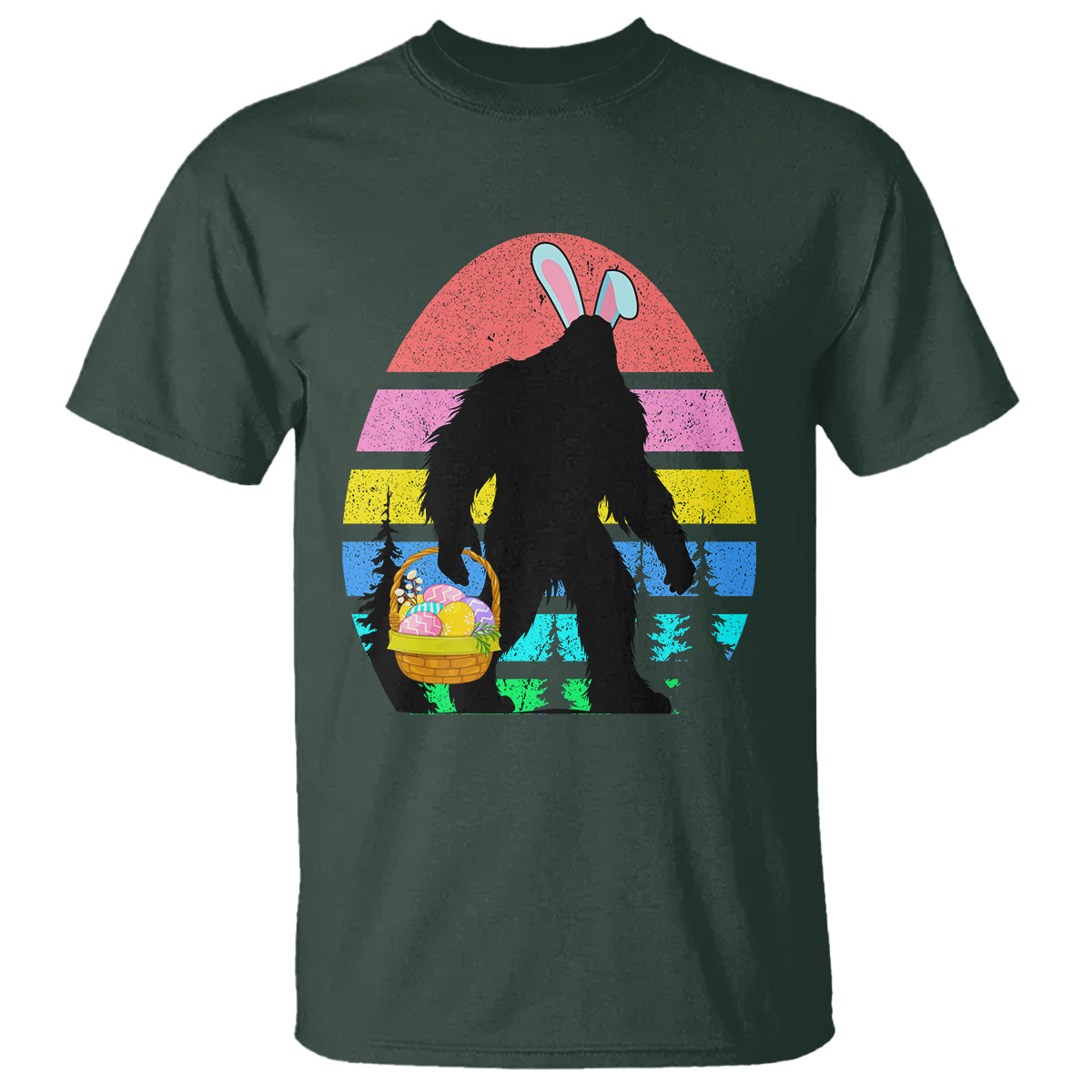 Easter Day Funny Bigfoot Bunny Egg Basket T Shirt - Wonder Print Shop