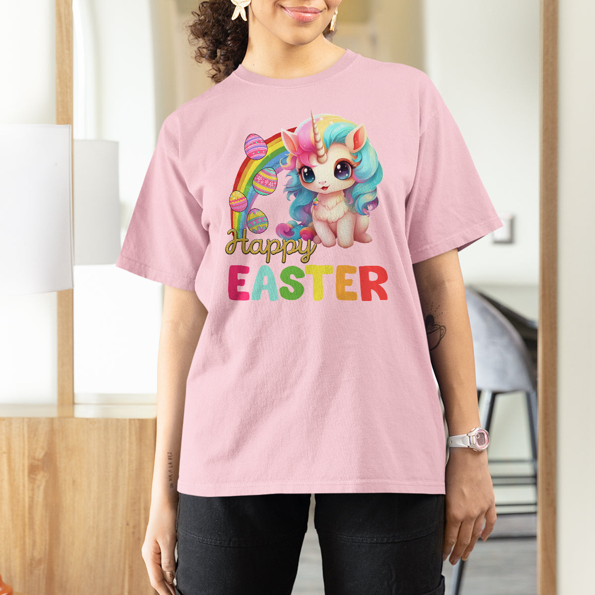 Easter Day Cute Unicorn Bunny Egg Basket T Shirt For Women - Wonder Print Shop