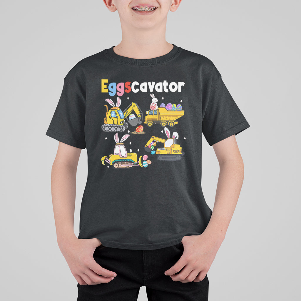 Easter Day T Shirt For Kid Eggscavator Egg Hunt Construction Trucks Toddler Boys - Wonder Print Shop