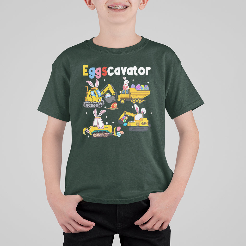 Easter Day T Shirt For Kid Eggscavator Egg Hunt Construction Trucks Toddler Boys - Wonder Print Shop
