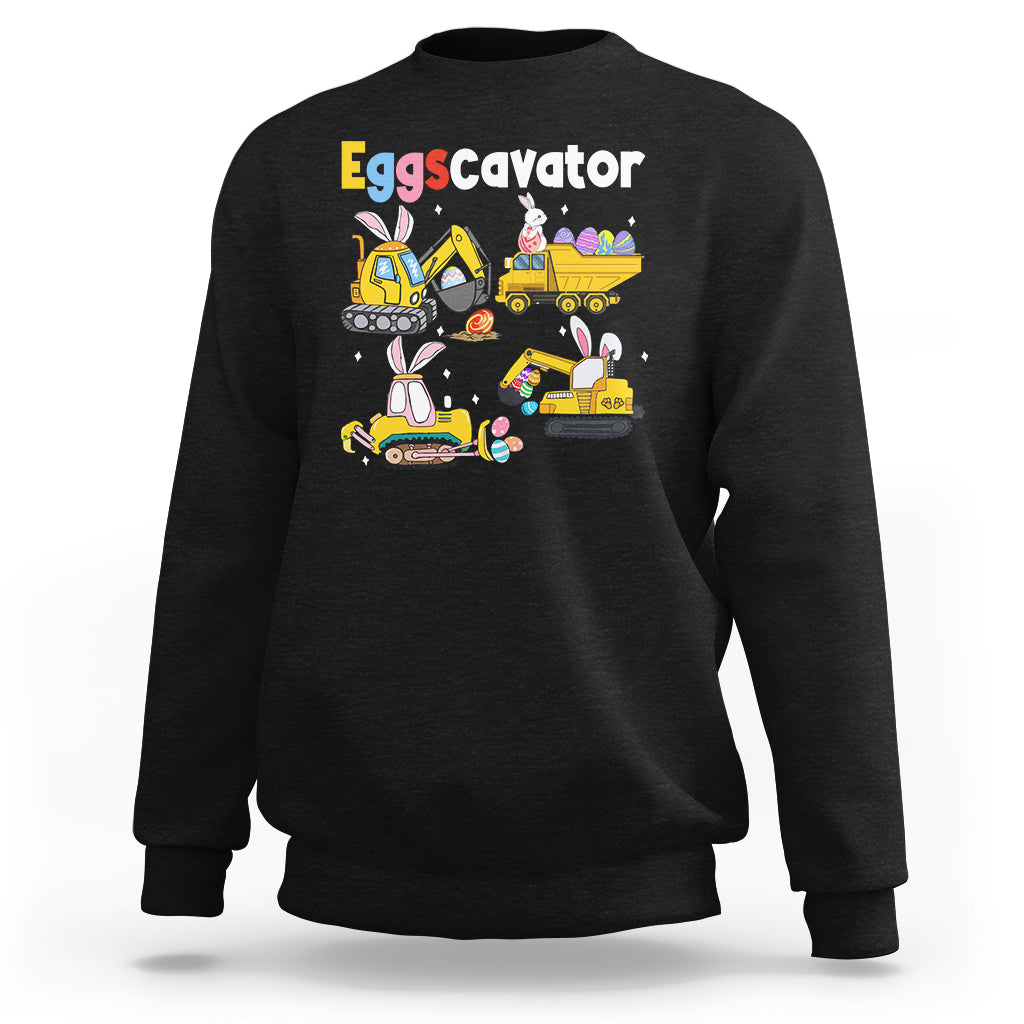 Easter Day Sweatshirt Eggscavator Egg Hunt Construction Trucks Toddler Boys - Wonder Print Shop
