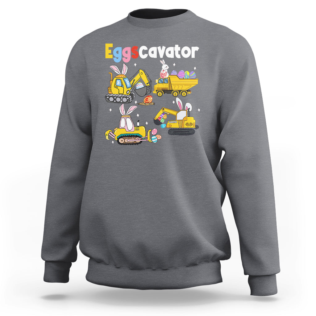 Easter Day Sweatshirt Eggscavator Egg Hunt Construction Trucks Toddler Boys - Wonder Print Shop
