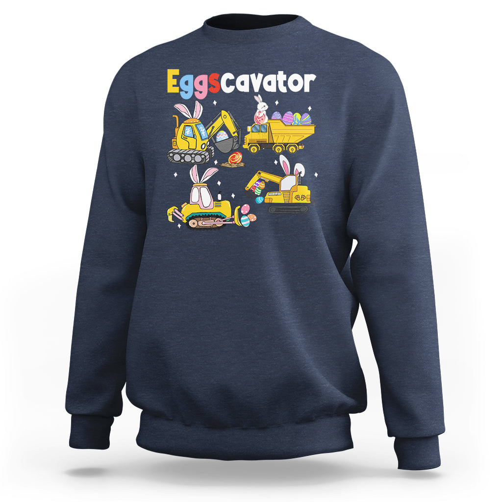 Easter Day Sweatshirt Eggscavator Egg Hunt Construction Trucks Toddler Boys - Wonder Print Shop
