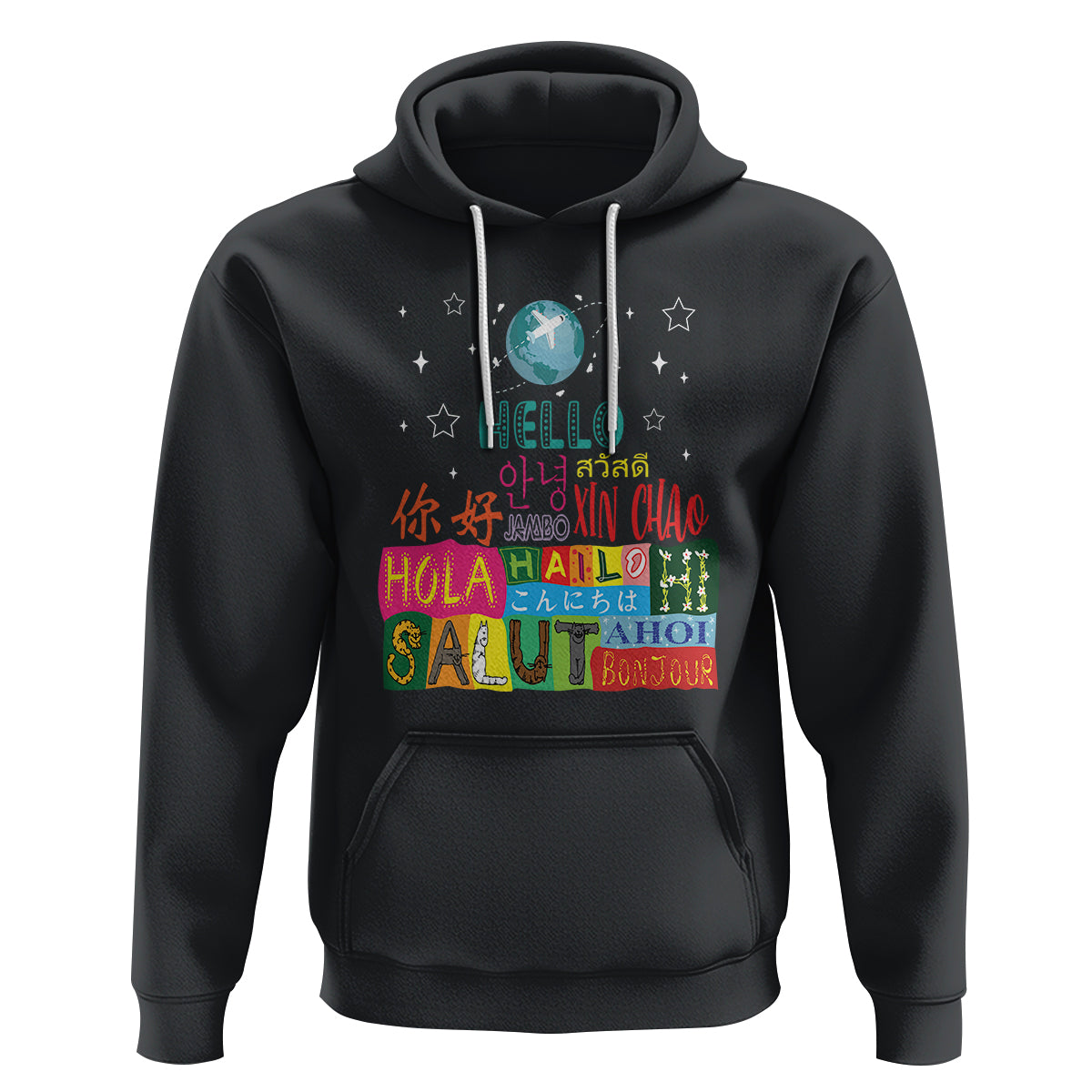 Travel Lover Hoodie Hello Word in Different Languages Greetings - Wonder Print Shop