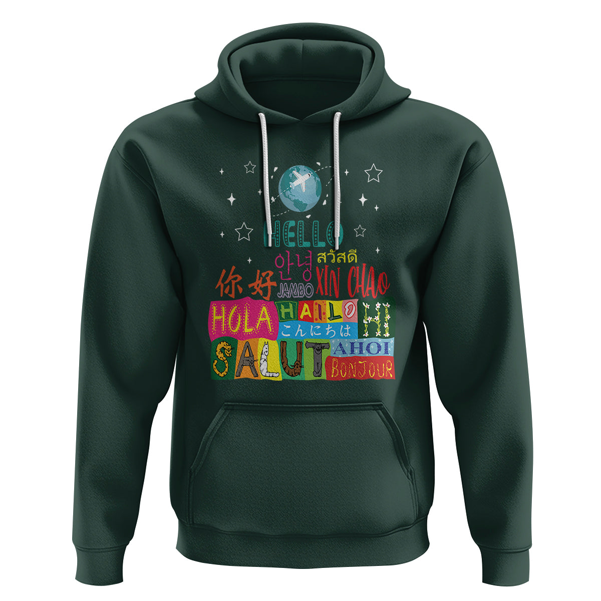 Travel Lover Hoodie Hello Word in Different Languages Greetings - Wonder Print Shop