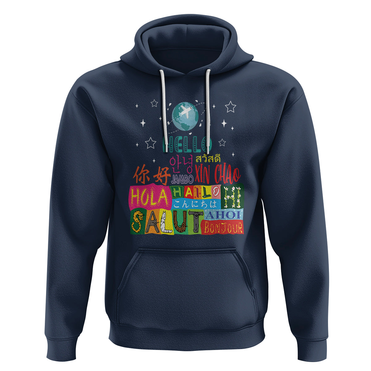 Travel Lover Hoodie Hello Word in Different Languages Greetings - Wonder Print Shop