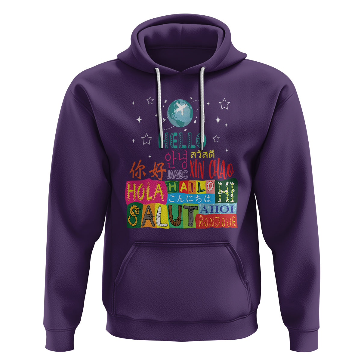 Travel Lover Hoodie Hello Word in Different Languages Greetings - Wonder Print Shop