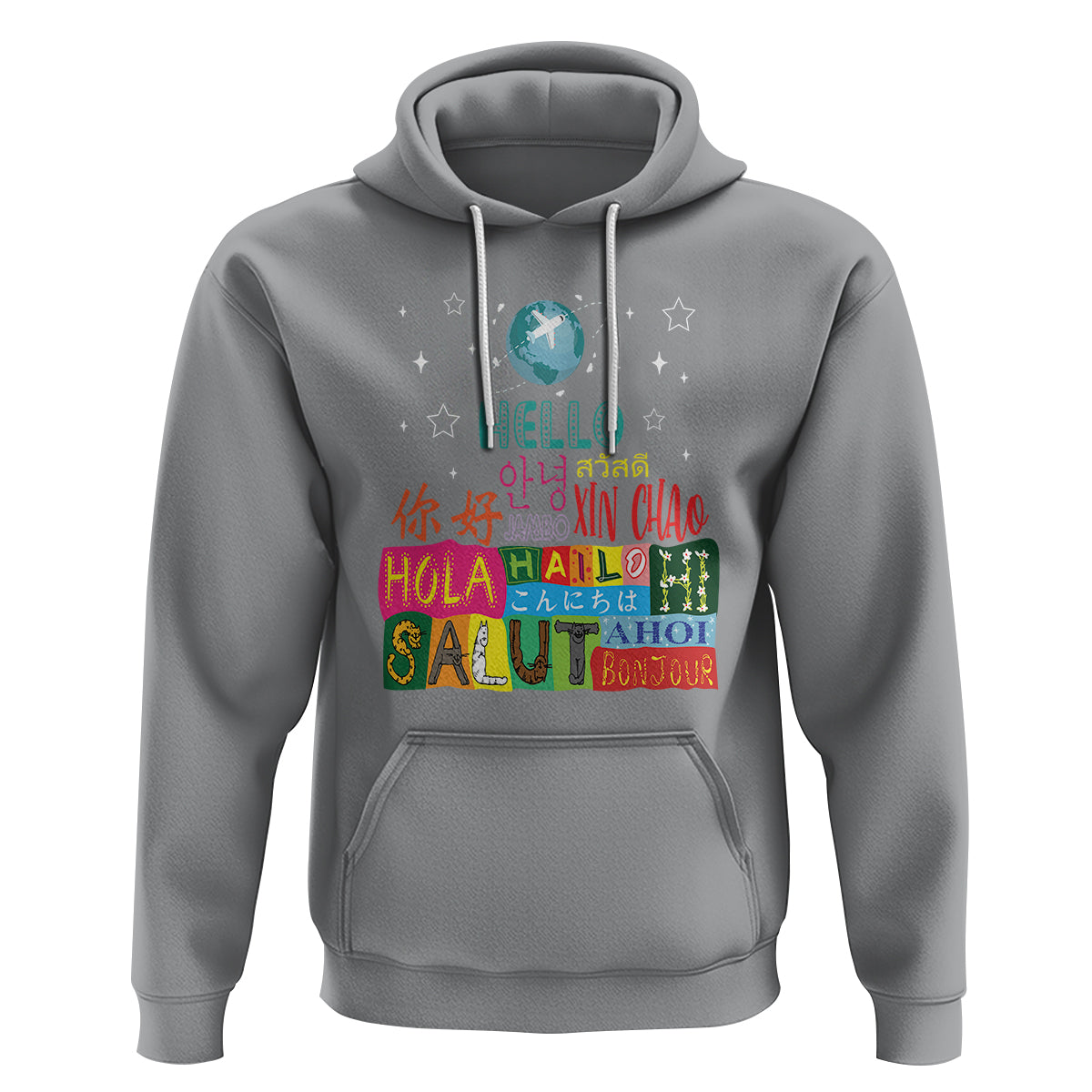 Travel Lover Hoodie Hello Word in Different Languages Greetings - Wonder Print Shop