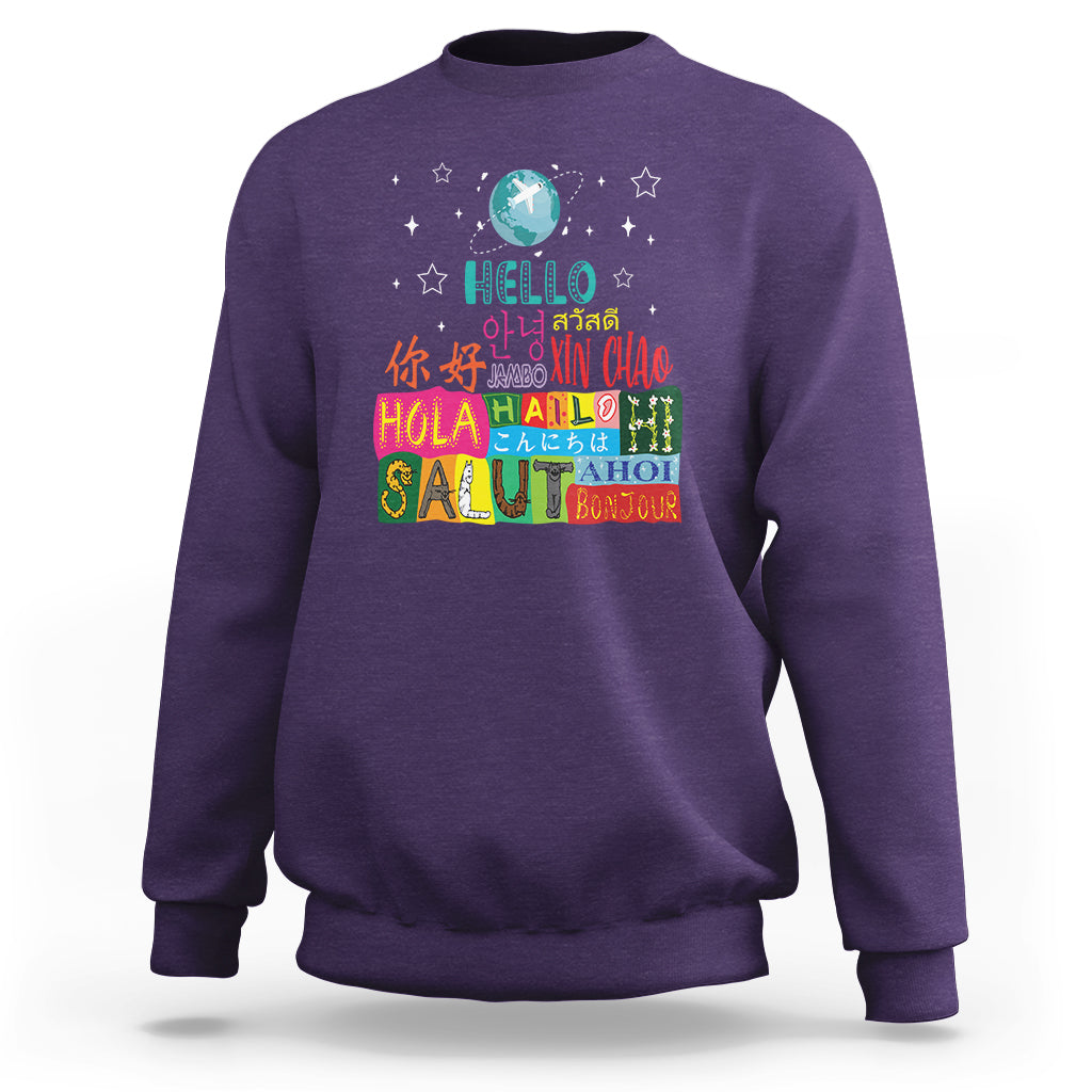 Travel Lover Sweatshirt Hello Word in Different Languages Greetings - Wonder Print Shop