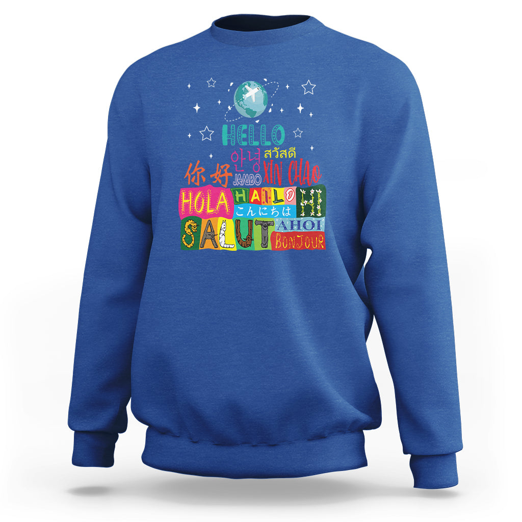 Travel Lover Sweatshirt Hello Word in Different Languages Greetings - Wonder Print Shop