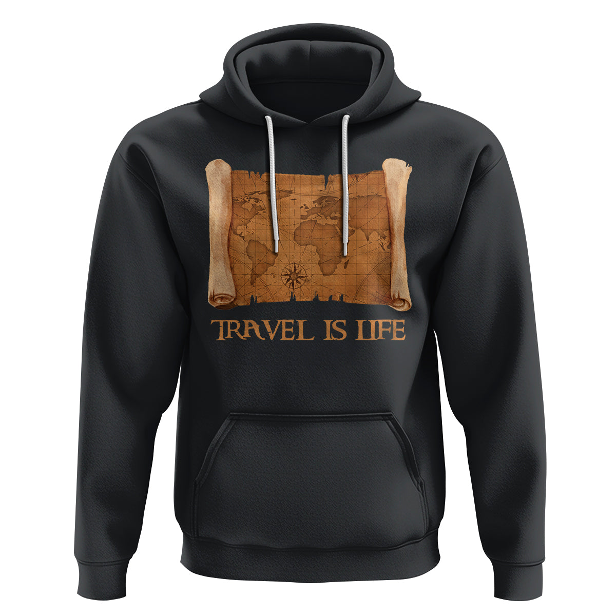 Travel is Life Hoodie Vintage World  Map Traveling - Wonder Print Shop