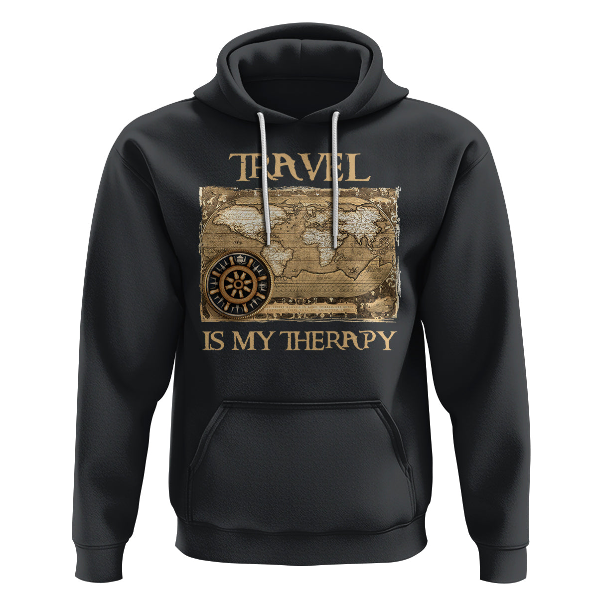 Travel Is My Therapy Hoodie Vintage World Map Traveling - Wonder Print Shop