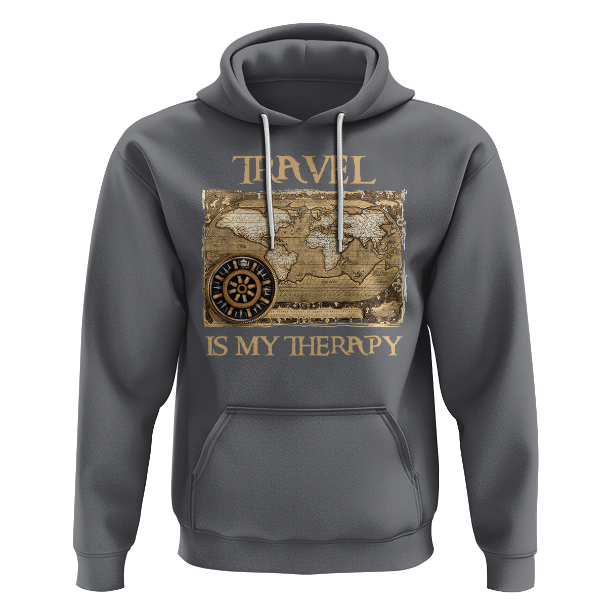 Travel Is My Therapy Hoodie Vintage World Map Traveling - Wonder Print Shop