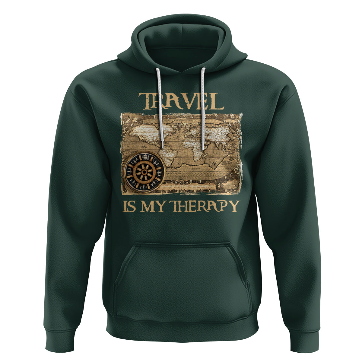Travel Is My Therapy Hoodie Vintage World Map Traveling - Wonder Print Shop