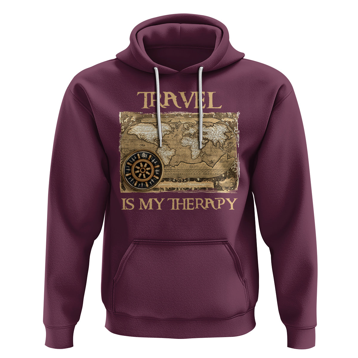Travel Is My Therapy Hoodie Vintage World Map Traveling - Wonder Print Shop