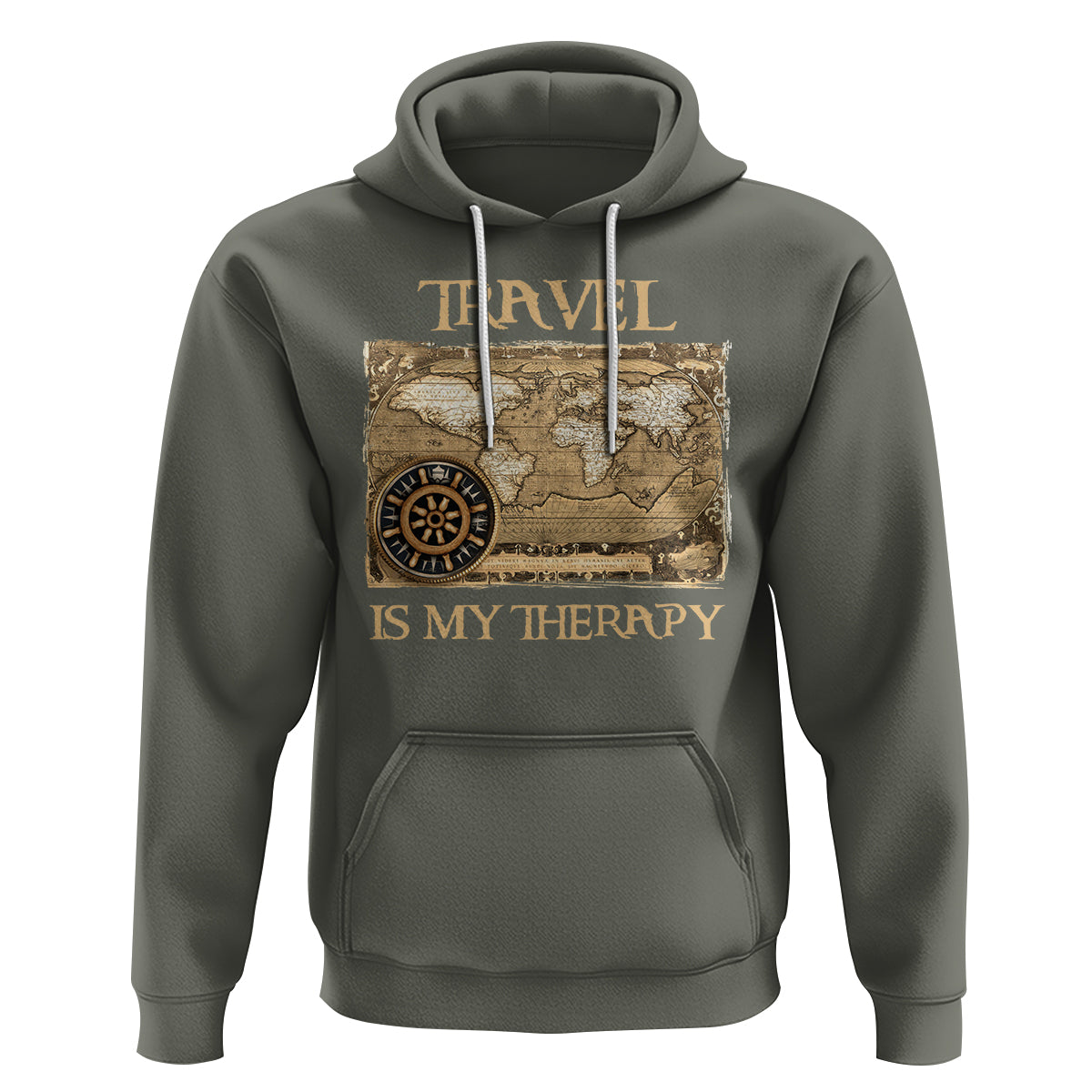 Travel Is My Therapy Hoodie Vintage World Map Traveling - Wonder Print Shop