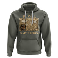 Travel Is My Therapy Hoodie Vintage World Map Traveling - Wonder Print Shop