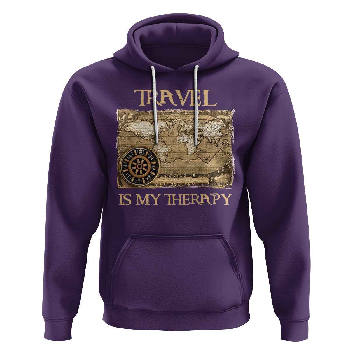 Travel Is My Therapy Hoodie Vintage World Map Traveling - Wonder Print Shop