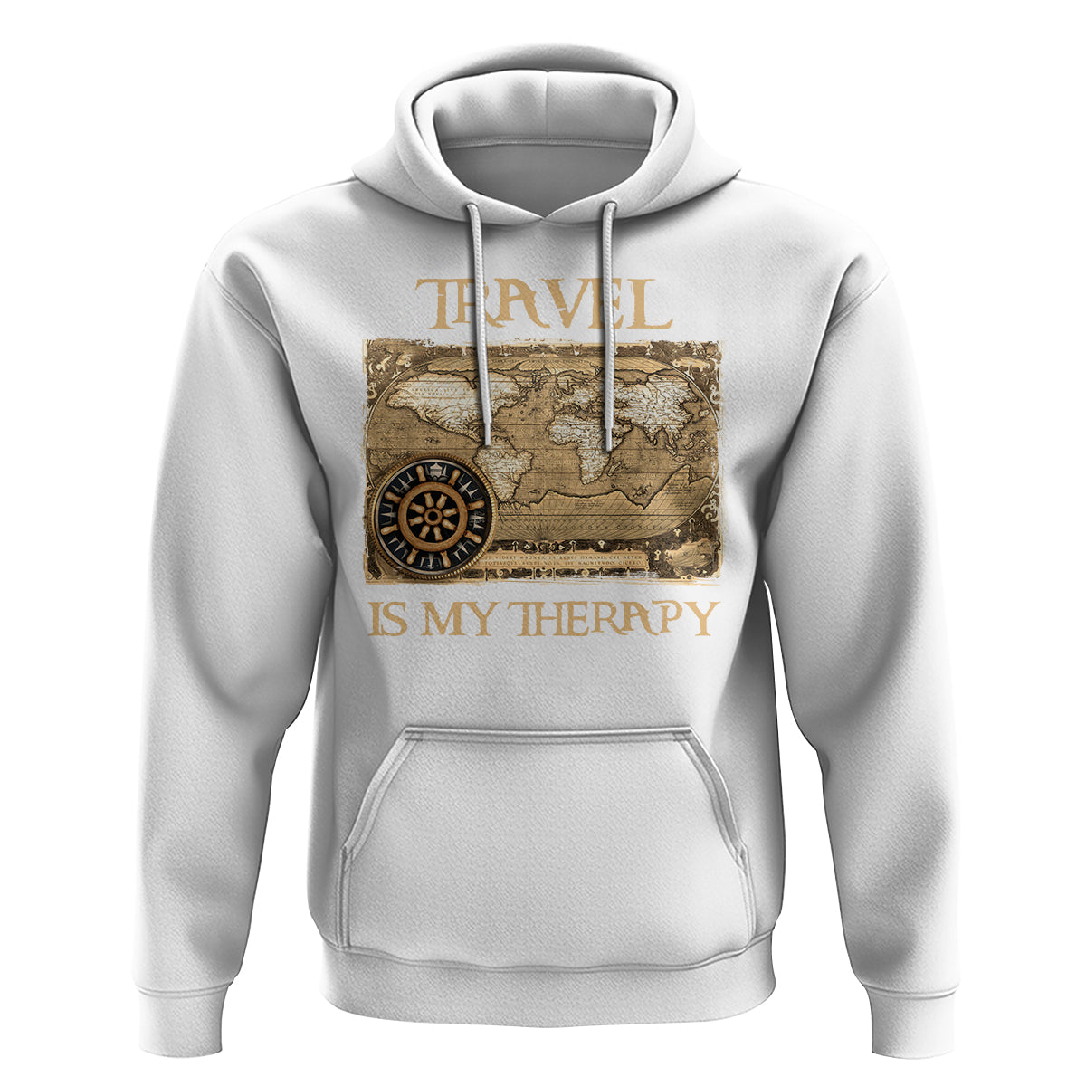 Travel Is My Therapy Hoodie Vintage World Map Traveling - Wonder Print Shop