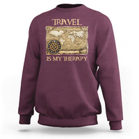 Travel Is My Therapy Sweatshirt Vintage World Map Traveling - Wonder Print Shop