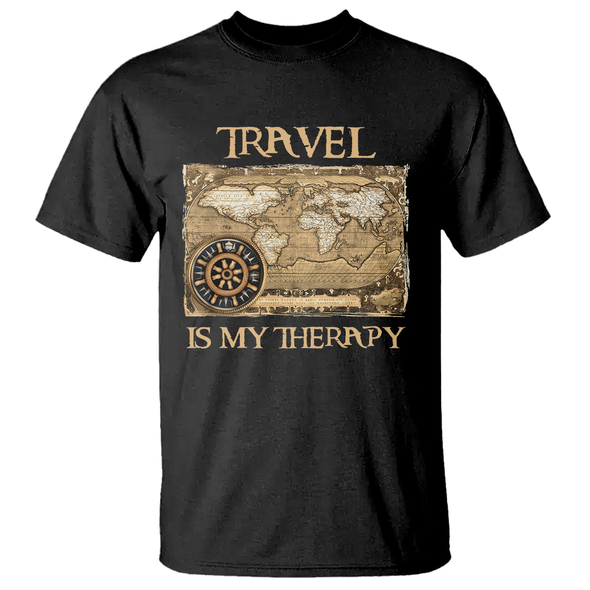 Travel Is My Therapy T Shirt Vintage World Map Traveling - Wonder Print Shop