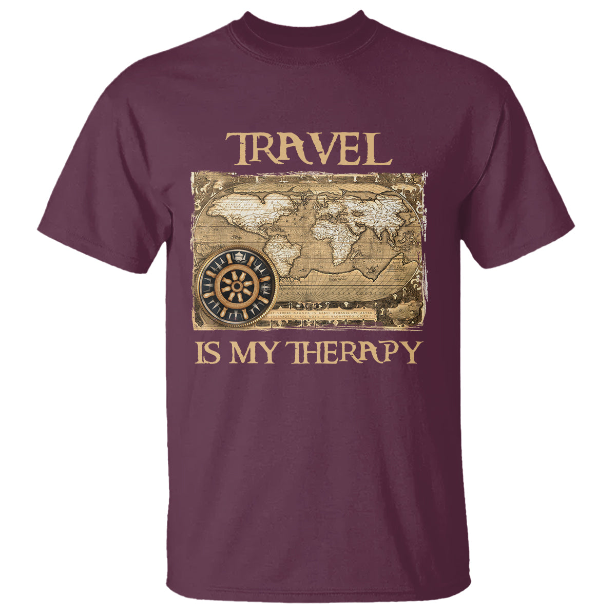 Travel Is My Therapy T Shirt Vintage World Map Traveling - Wonder Print Shop