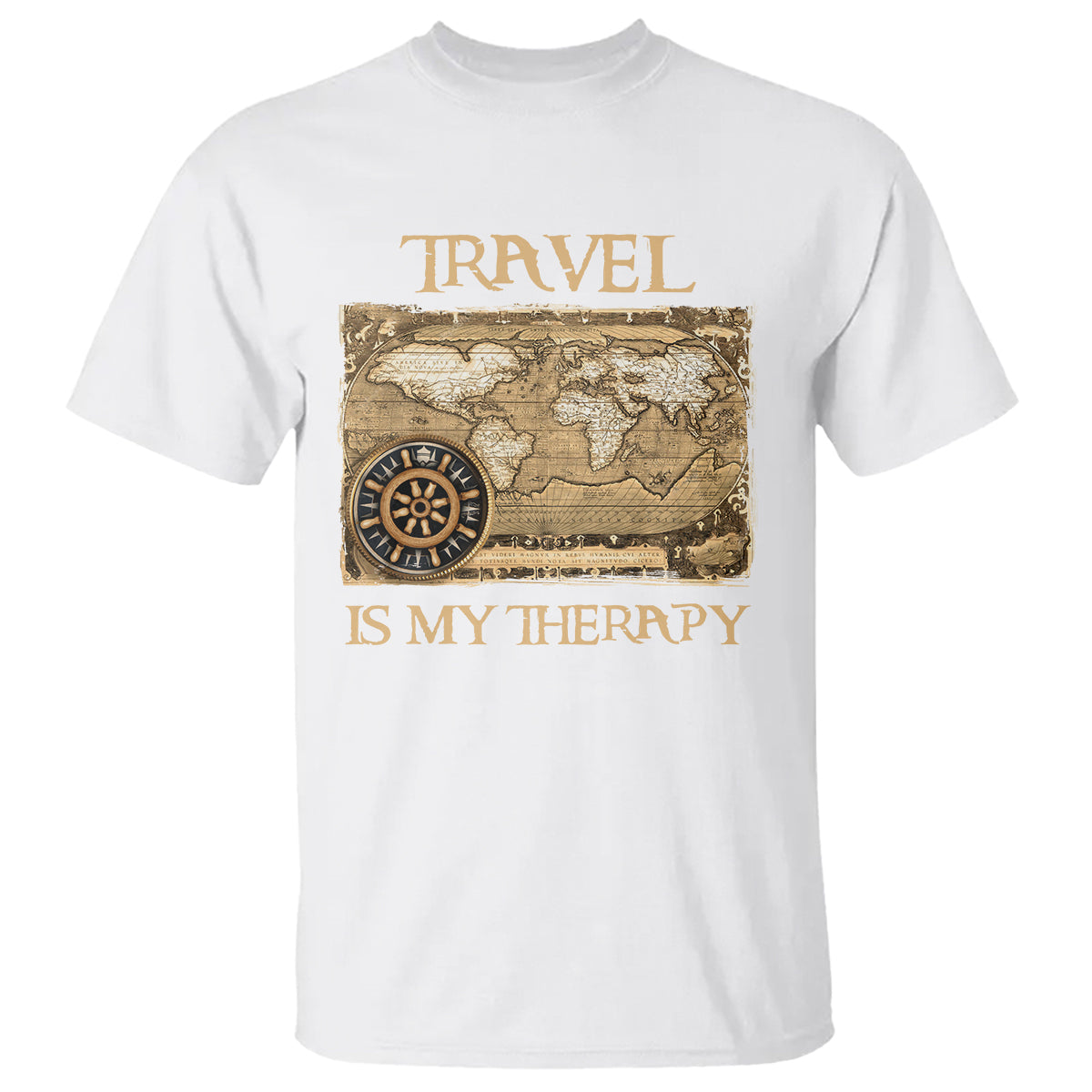 Travel Is My Therapy T Shirt Vintage World Map Traveling - Wonder Print Shop