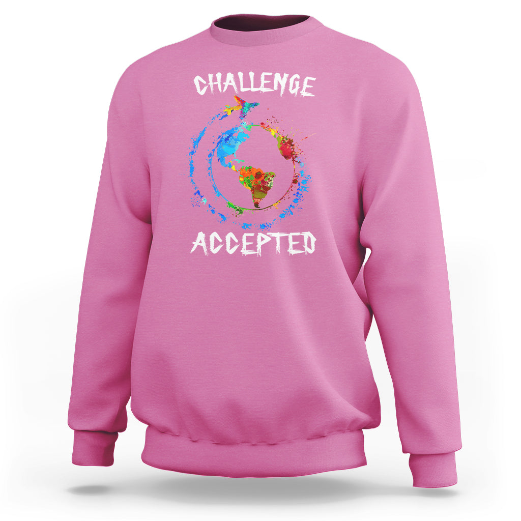 Travel Lover Sweatshirt Challenge Accepted World Map Traveling - Wonder Print Shop