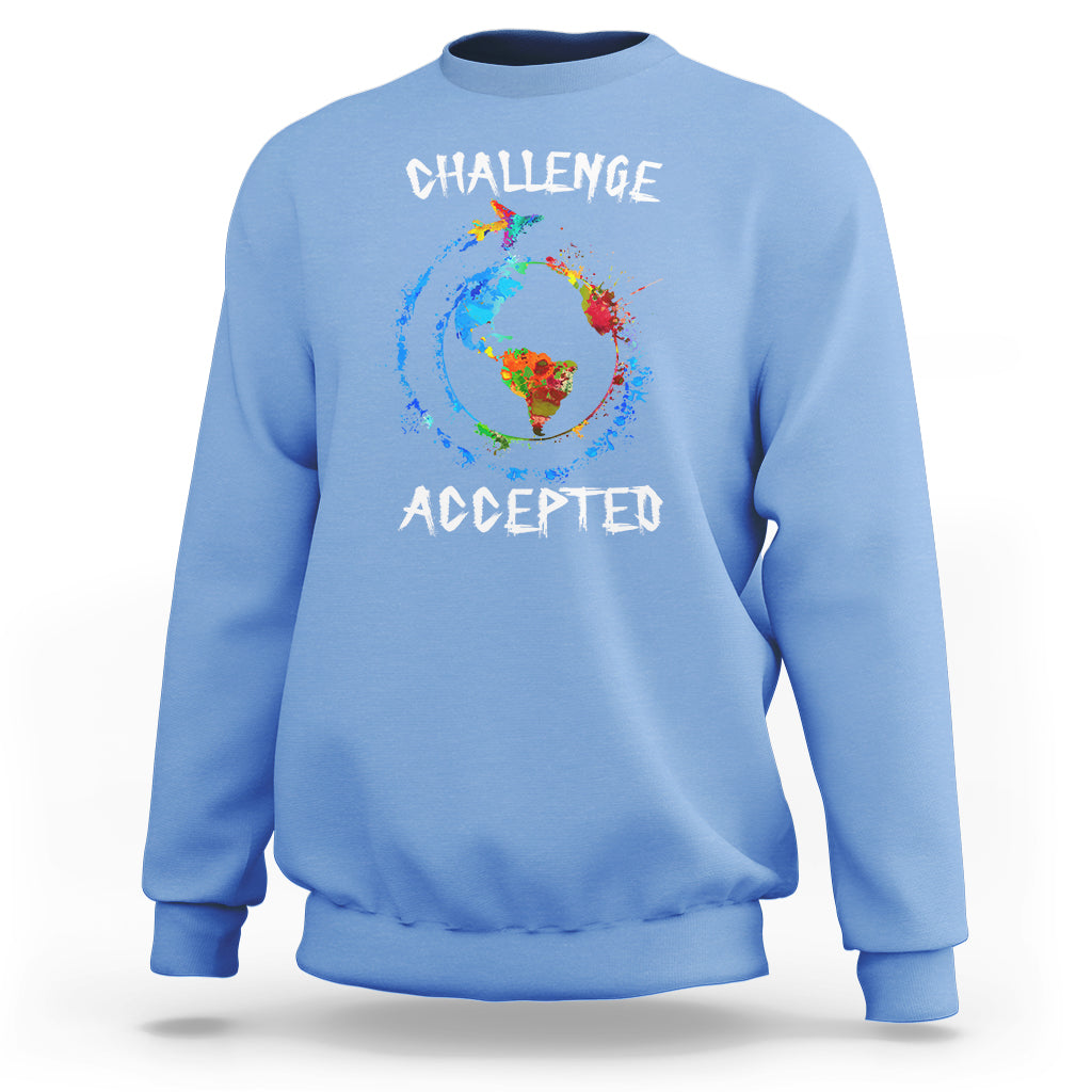 Travel Lover Sweatshirt Challenge Accepted World Map Traveling - Wonder Print Shop