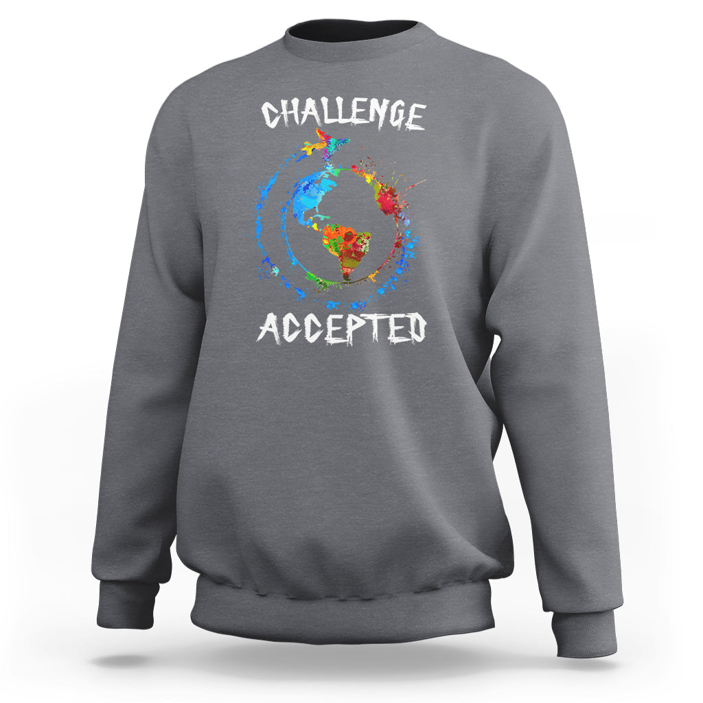 Travel Lover Sweatshirt Challenge Accepted World Map Traveling - Wonder Print Shop