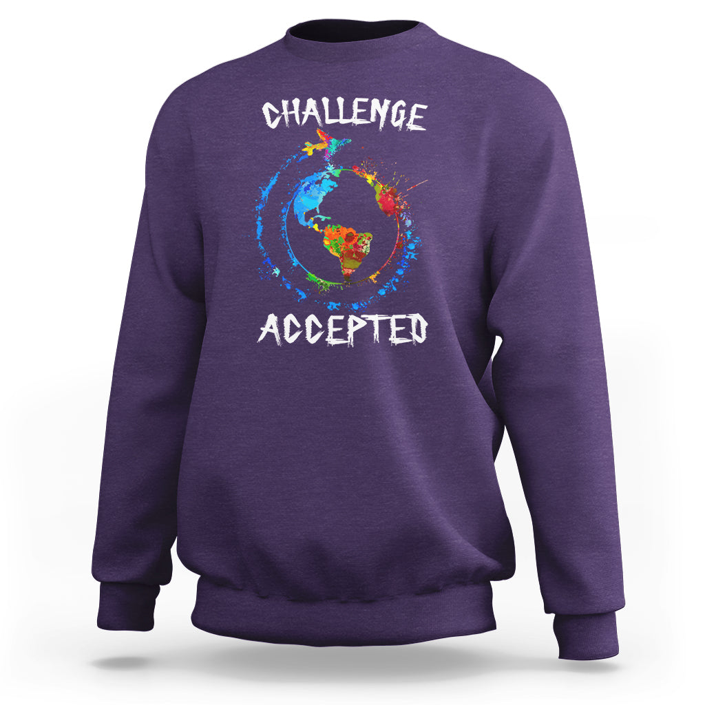 Travel Lover Sweatshirt Challenge Accepted World Map Traveling - Wonder Print Shop