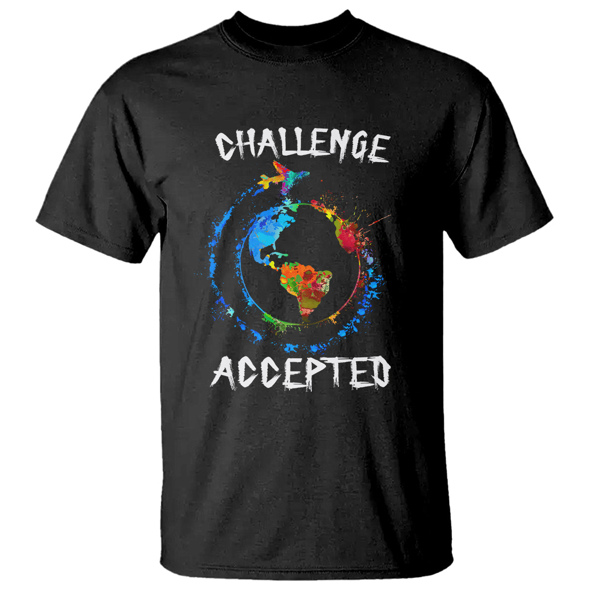 Travel Lover T Shirt Challenge Accepted World Map Traveling - Wonder Print Shop