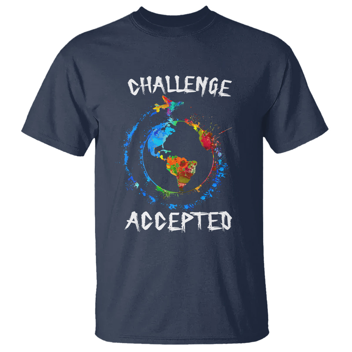 Travel Lover T Shirt Challenge Accepted World Map Traveling - Wonder Print Shop