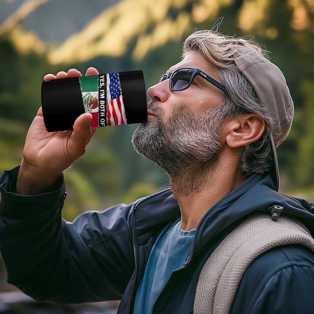 Mexican American 4 in 1 Can Cooler Tumbler Yes I'm Both Of Them USA Mexico Flag Hispanic