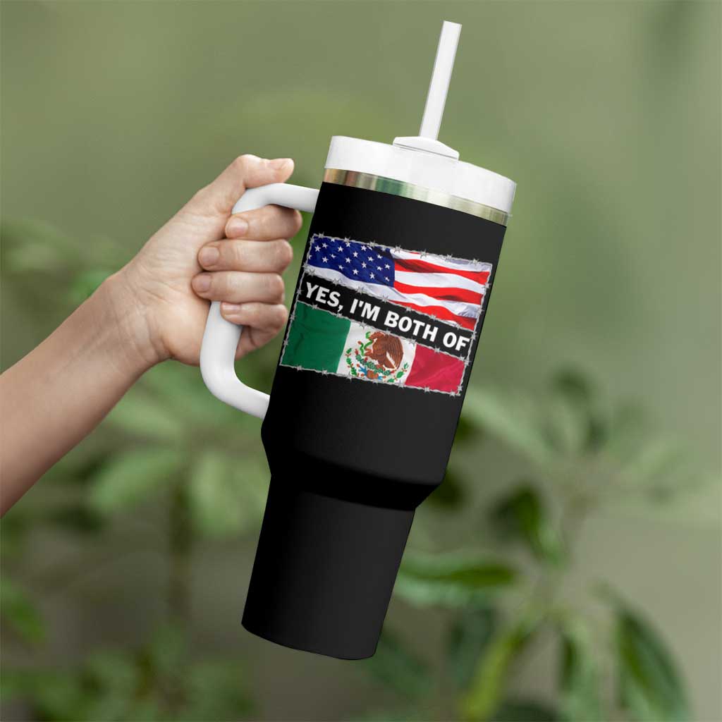 Mexican American Tumbler With Handle Yes I'm Both Of Them USA Mexico Flag Hispanic