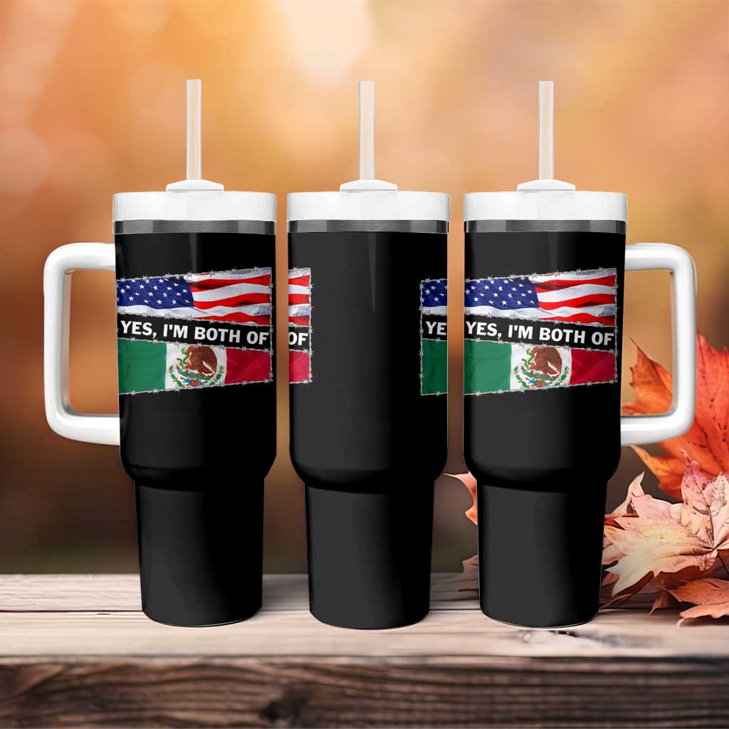 Mexican American Tumbler With Handle Yes I'm Both Of Them USA Mexico Flag Hispanic